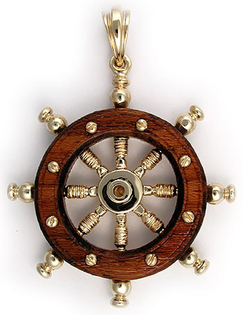 nautical jewelry like this custom gold and teak ships wheel